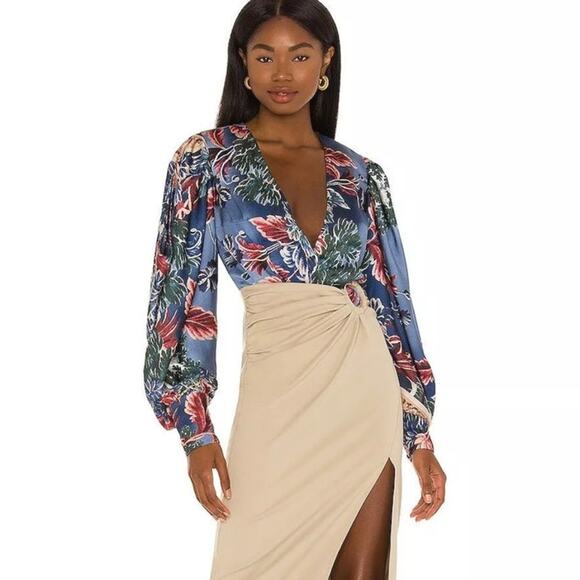 PatBo Gilly Print Satin Plunge Bodysuit Size L - Picture 2 of 11